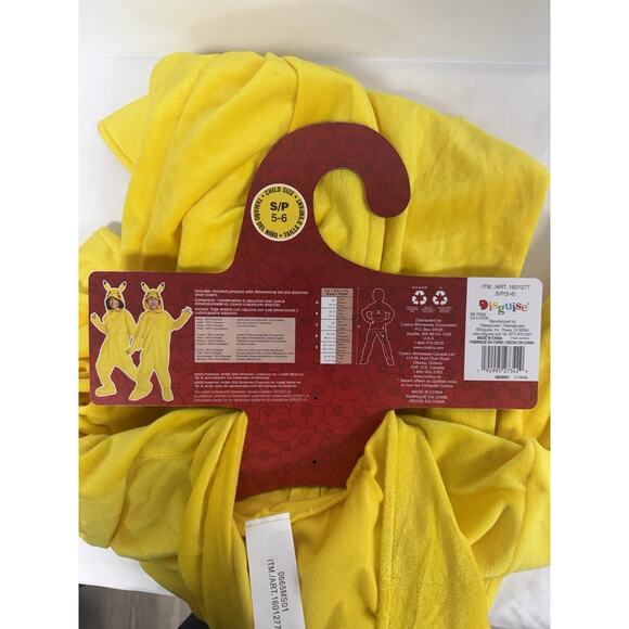 Pokémon Pikachu Costume Kids5-6 Hooded Jumpsuit & Tail ShoeCover Disguise Unisex - Picture 5 of 7